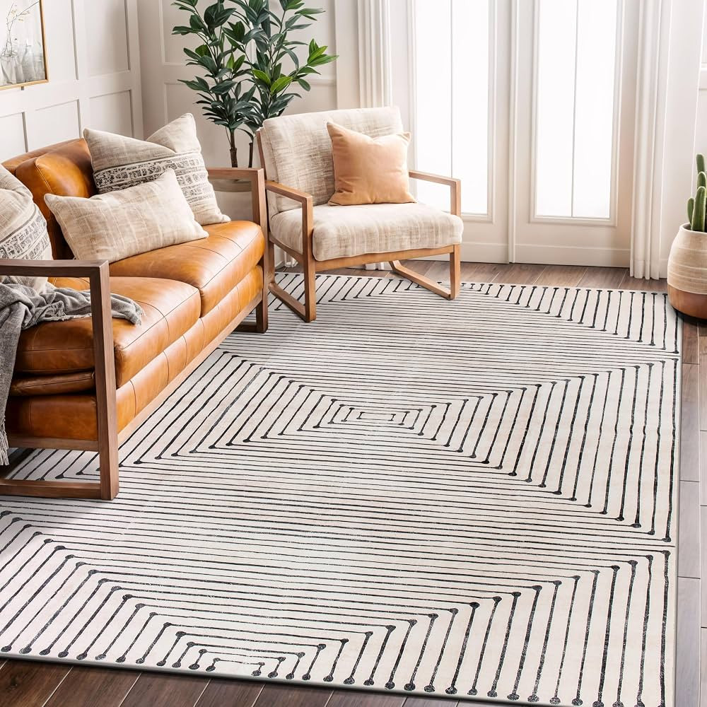 Rugshop Marbella Bohemian Stripes Washable Non Slip Area Rug 6' x 9' Beige | Amazon (US)