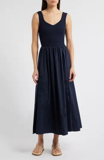 Sleeveless Mixed Media Midi Dress | Nordstrom