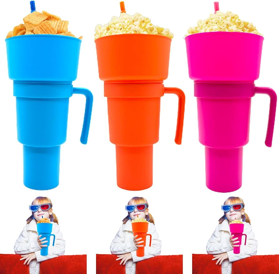 Xanadued 3 Pcs Stadium Tumbler with Snack Bowl, 2 in 1 Travel Cup with Snack Bowl, Cup Snack with... | Amazon (US)