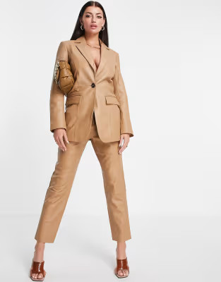 ASOS EDITION leather blazer in camel | ASOS (Global)