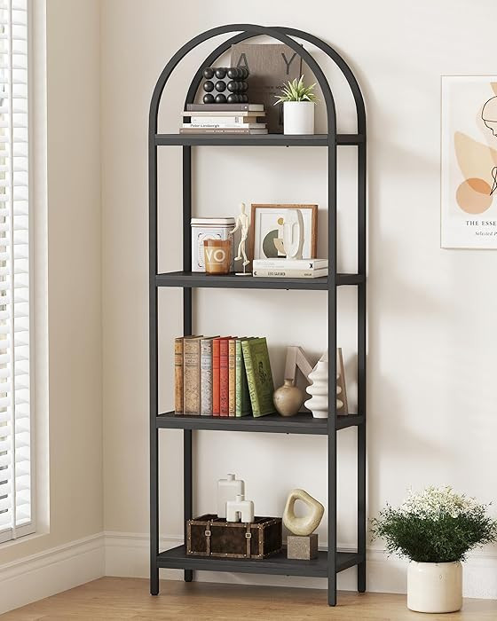 Yusong Bookshelf 4 Tier Arched Bookcase, 71.3" Tall Industrial Open Book Shelves for Living Room,... | Amazon (US)