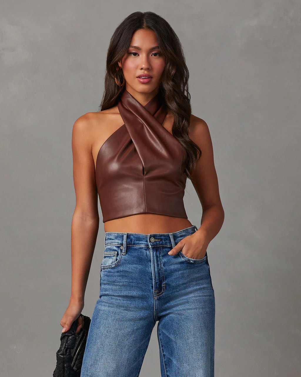 Kesha Faux Leather Halter Crop Top | VICI