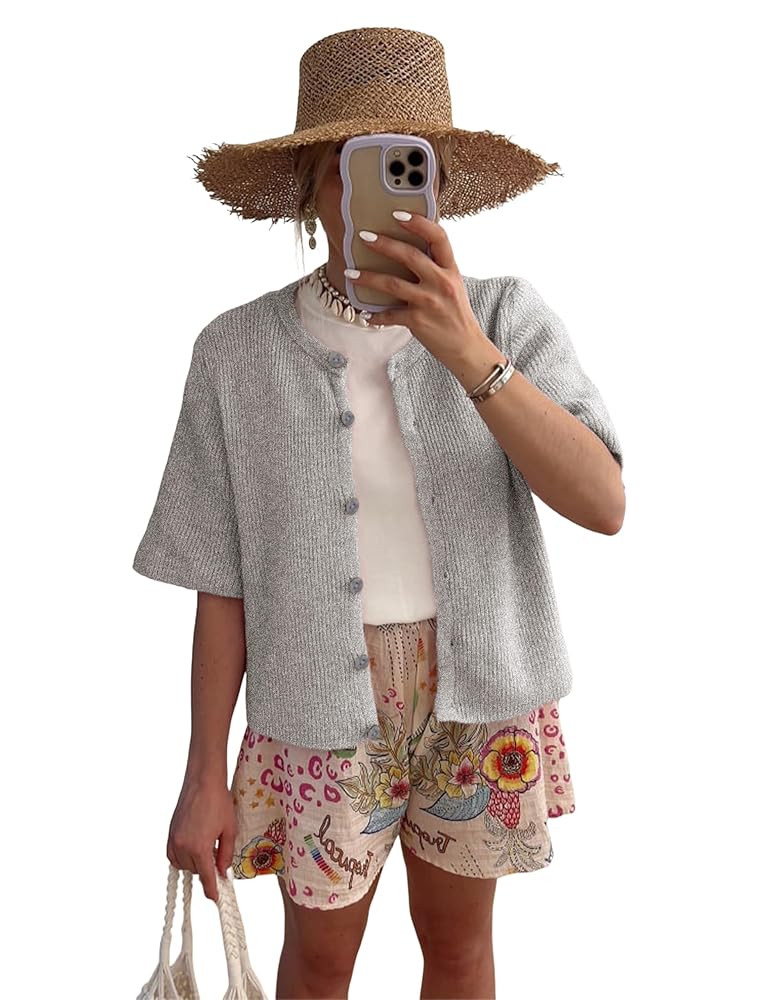 SCUSTY Women's Lightweight Cardigan Short Sleeve Button-Down Summer Cardigan Sweater | Amazon (US)