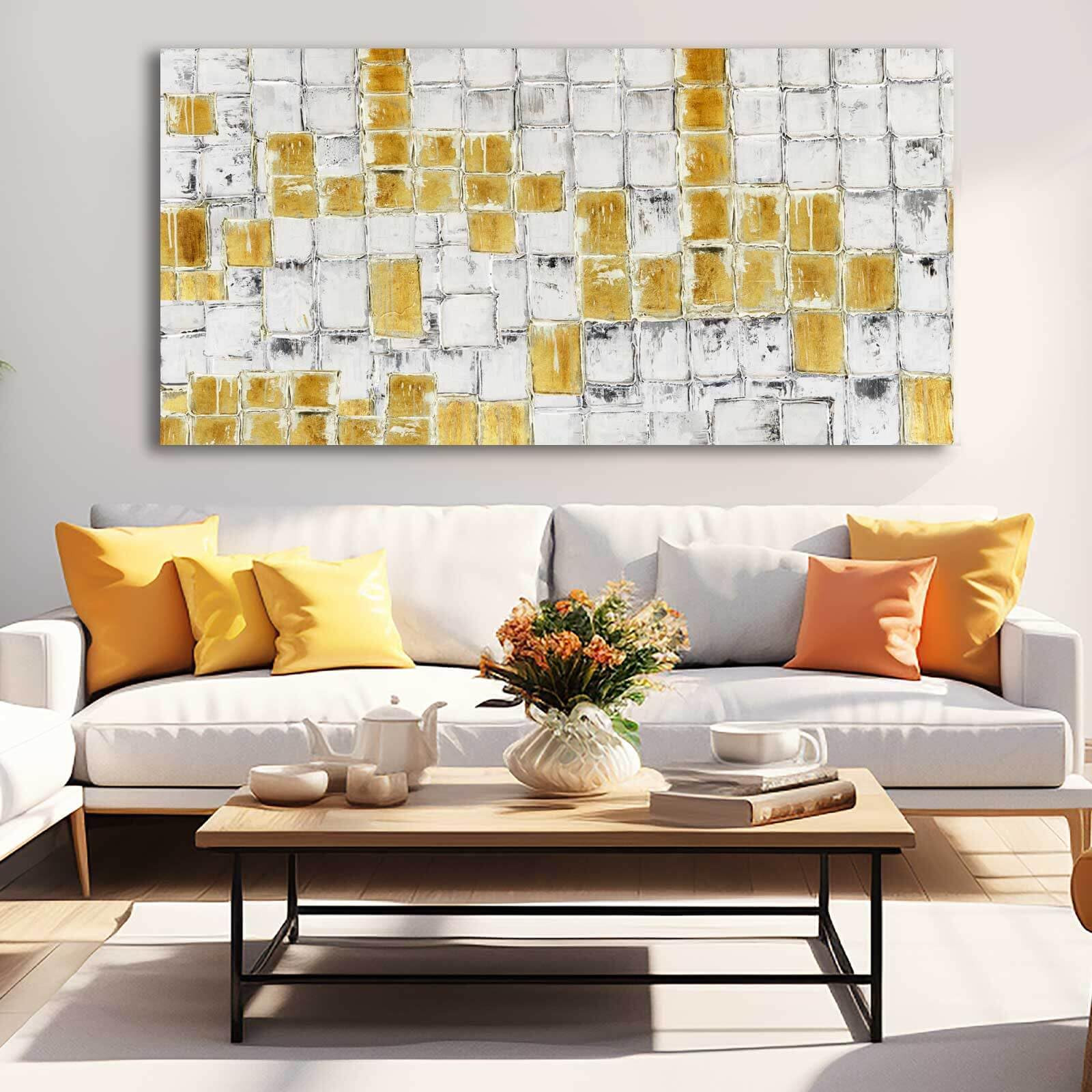 Geometry Wall Art White Wall Decor Yellow Wall Pictures Canvas Wall Art Large Photo Art Prints Ar... | Amazon (US)