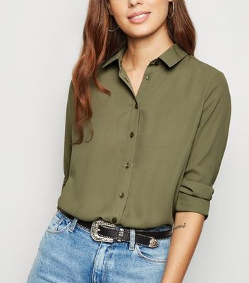 Khaki Long Sleeve Shirt | New Look | New Look (UK)