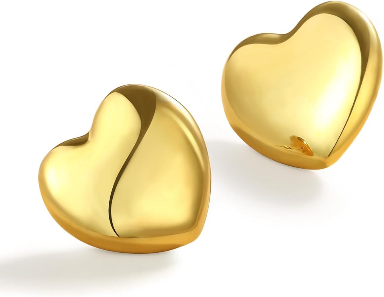 Follome Puffy Heart Earrings 18k Gold Heart Earrings Chunky Heart Earrings Stud Trendy Statement ... | Amazon (US)