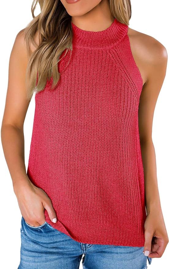 Imily Bela Women's Summer Halter Tank Tops Sleeveless Casual Racerback Loose Shirts Knit Cami Swe... | Amazon (US)