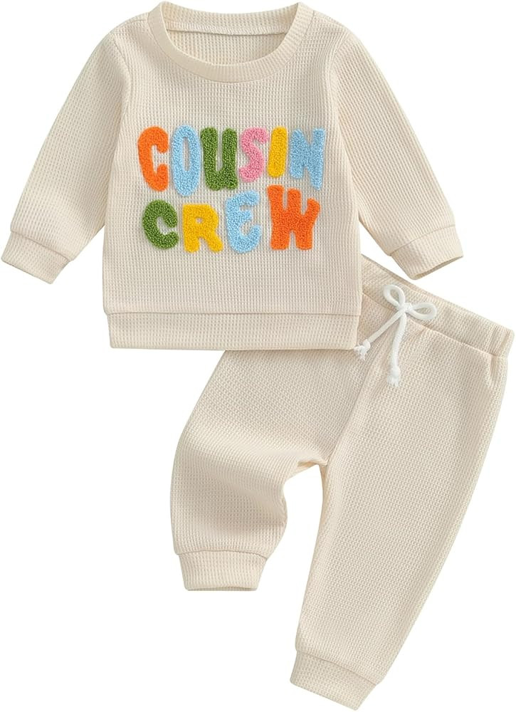 Toddler Boys Fall Outfits Cute Cousin Crew Neck Shirt Long Sleeve Baby Sweatshirts Long Pants Bab... | Amazon (US)