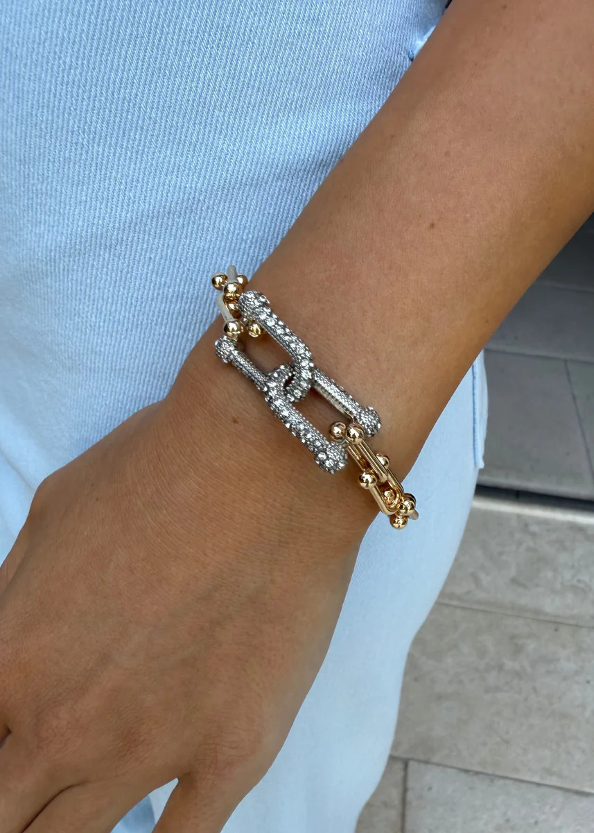 Ayana Gold and SIlver Ball Chain Link Bracelet with Rhinestones | Benaar La