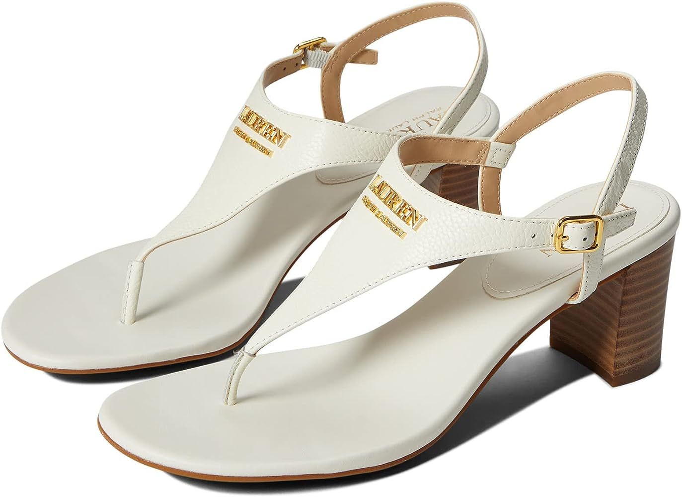 Lauren by Ralph Lauren Women's Westcott Tumbled Leather Sandal Heeled | Amazon (US)