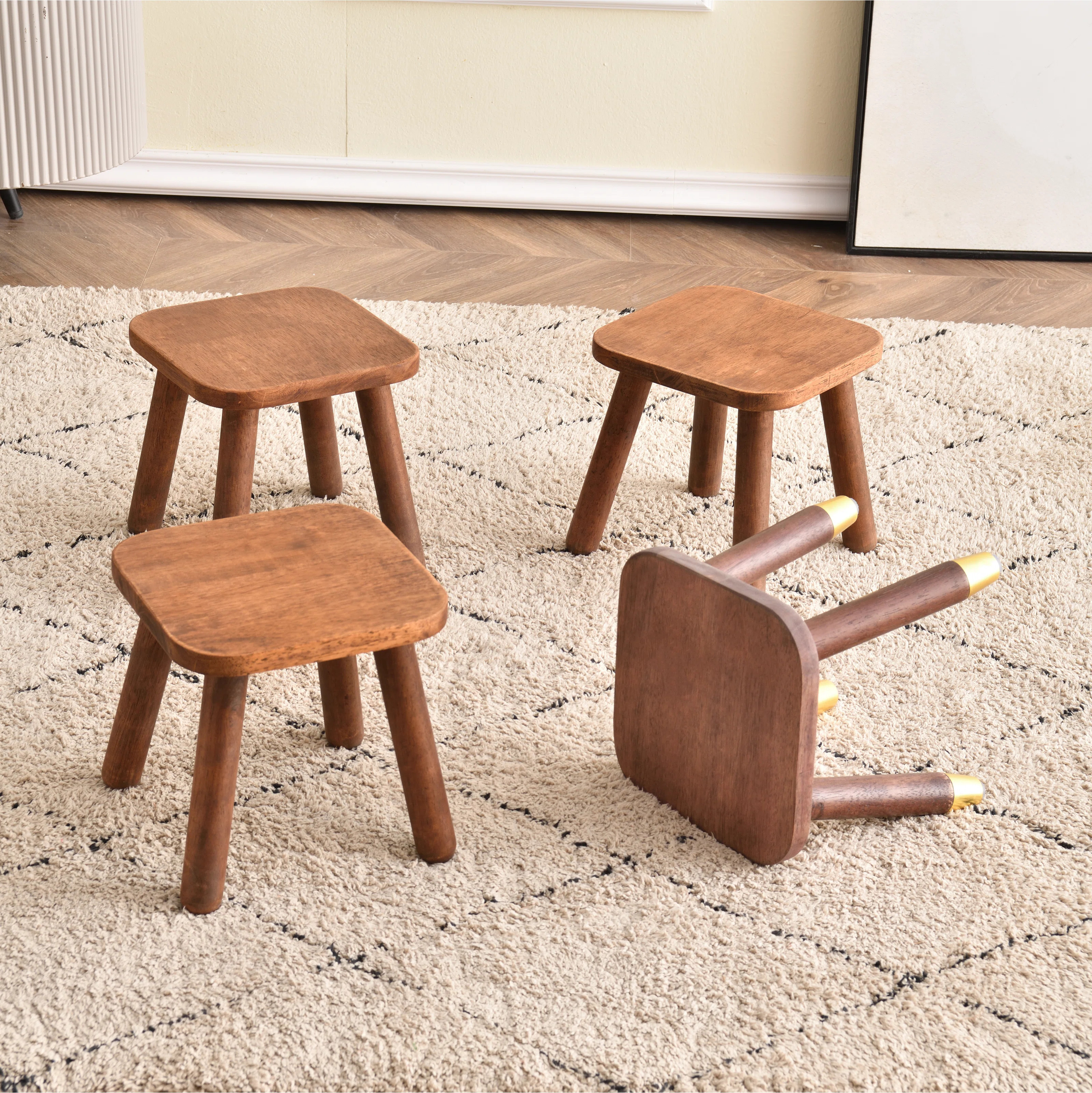 George Oliver Solid Wood Stool Foot stool,Small Square Wooden Ottoman,Plant Stand, Wood Accent St... | Wayfair North America