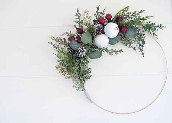 Modern Christmas Winter Pomegranate & Pinecones Wreathhoop - Etsy | Etsy (US)