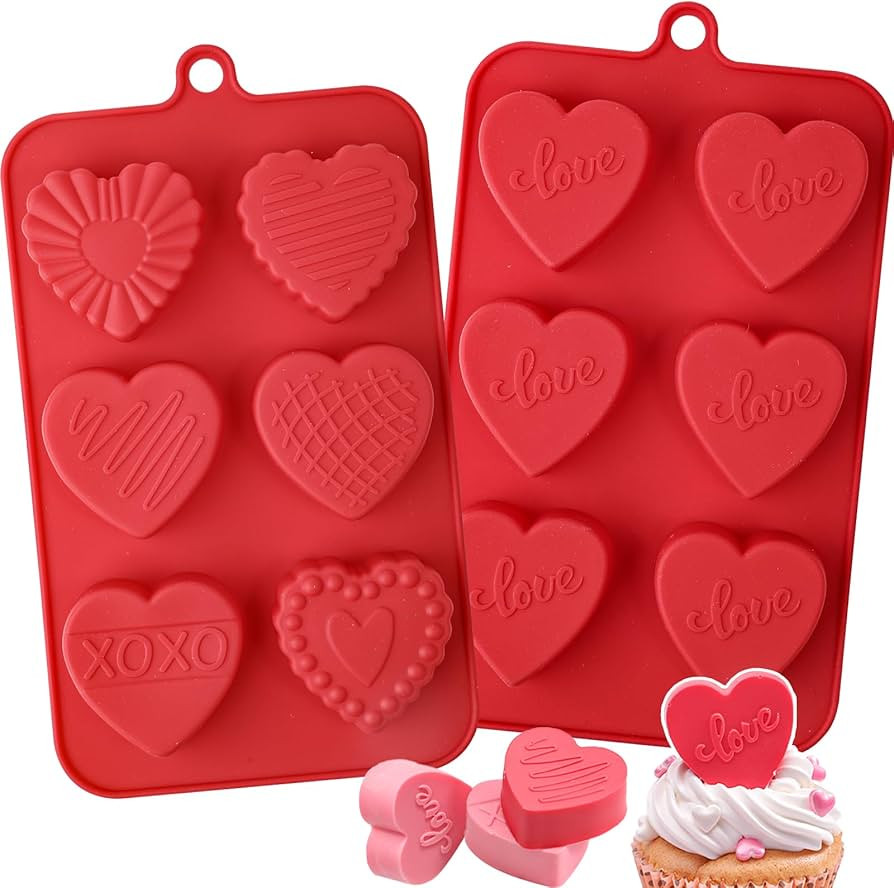 Webake Heart Shaped Chocolate Mold 6-Cavity, 2 Pack Silicone Conversation Heart Molds for Love Th... | Amazon (US)
