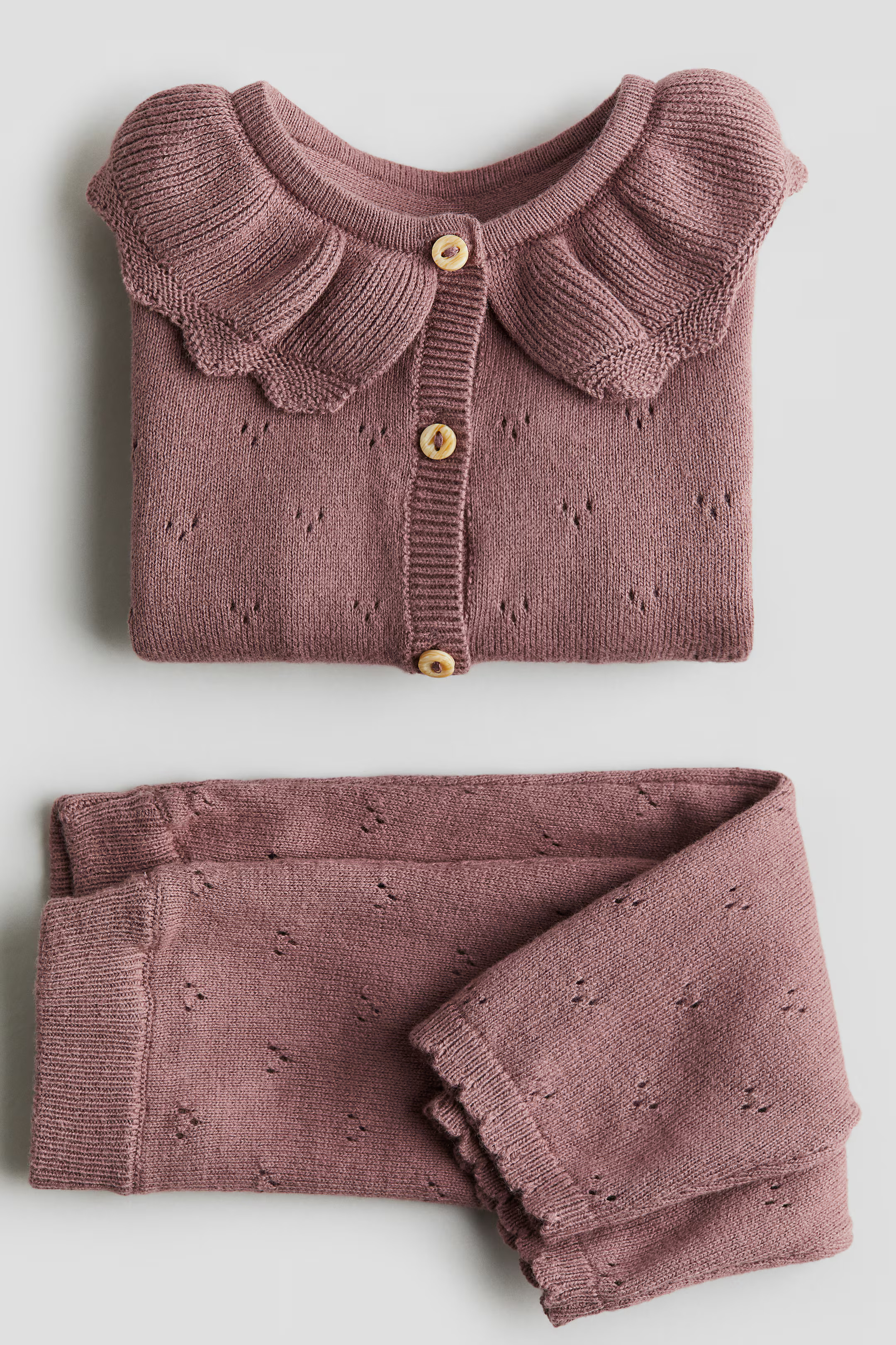 2-piece Cotton-Knit Set - Regular waist - Round Neck - Dark dusty pink - Kids | H&M US | H&M (US + CA)