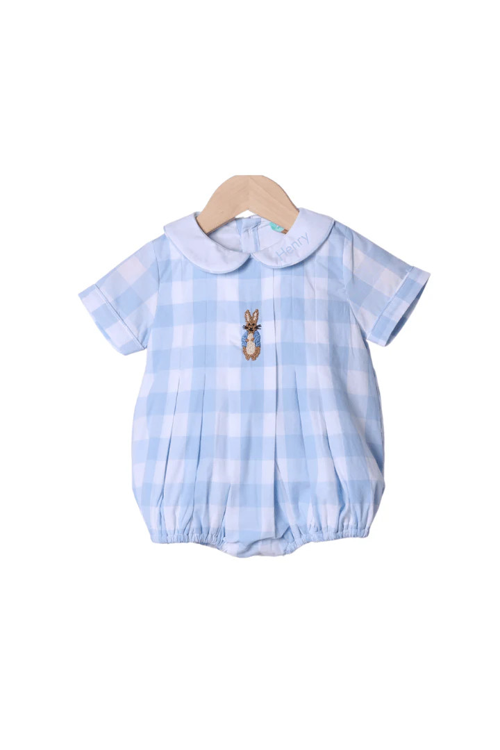 French Knot Peter Rabbit Blue Buffalo Check Bubble | The Smocked Flamingo