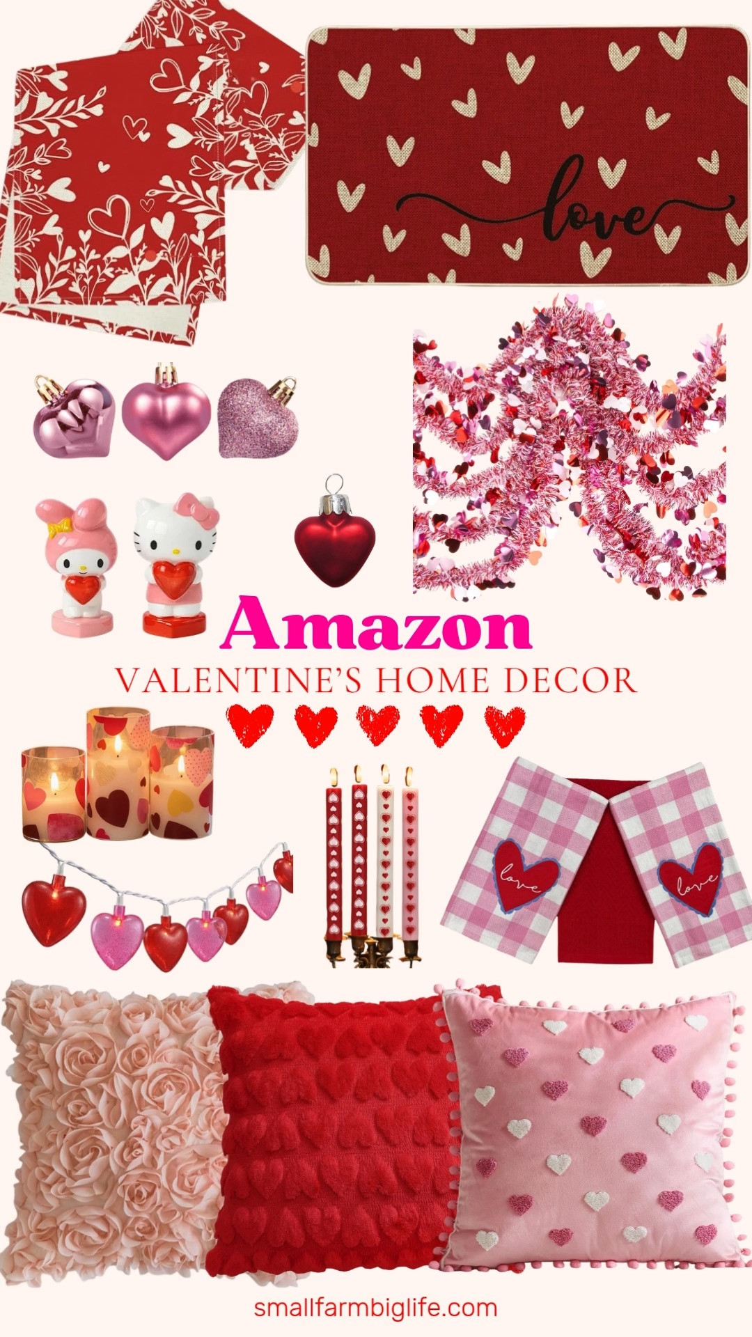 Valentine’s decor but make it cozy and fun 💗❤️
Loving these Amazon Valentine’s home decor finds. From battery operated heart candles and taper candles to heart garlands, string lights, throw pillows, table runners, and the cutest kitchen details. Perfect for adding pops of pink and red around the house without any mess or fuss. 

 #LTKSeasonal #LTKHome #LTKFindsUnder50