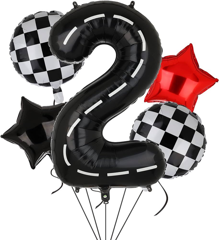 Race Car Birthday Balloons 40 Inch Racetrack Number Balloon 2 Black Boys Two Fast Birthday Race C... | Amazon (US)