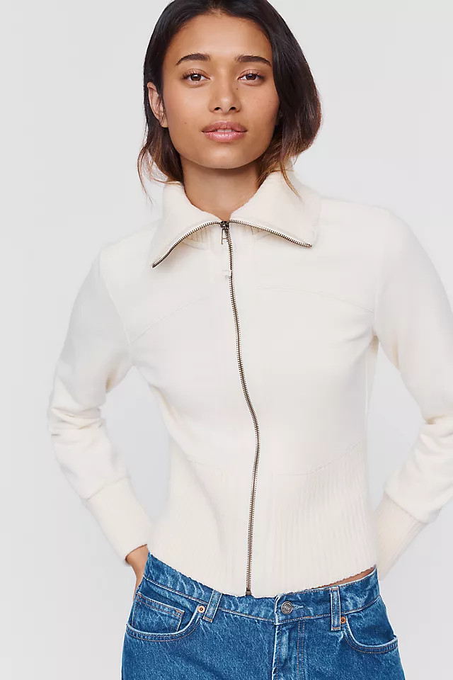 By Anthropologie 100% Cotton Y2K Banded Zip-Up Sweater | Anthropologie (US)