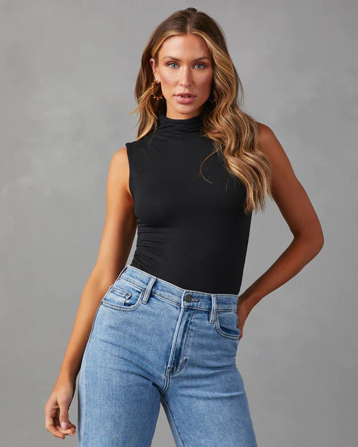Payton Seamless Mock Neck Bodysuit - Black | VICI