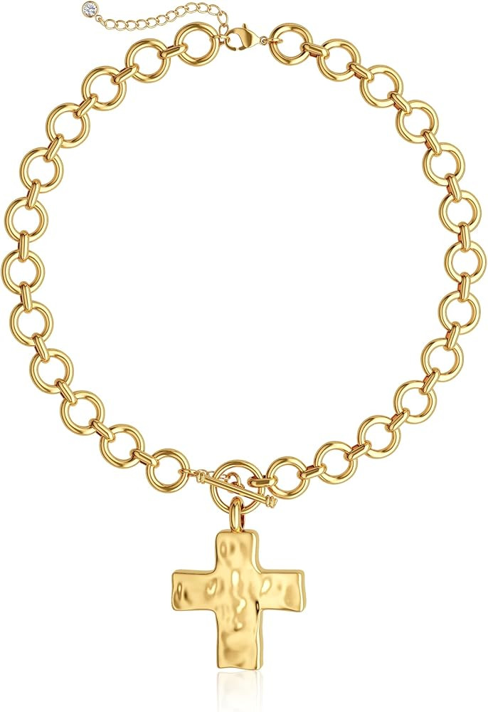 Chunky Gold Heart Necklace for Women，14K Gold Plated Chunky Heart Pendant Bold Chain Necklace w... | Amazon (US)