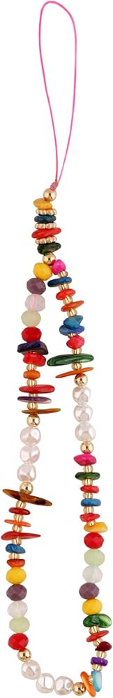 Boho Beaded Wrist Strap Lanyard, Handmade Phone Keychain with Faux Pearls & Colorful Irregular Be... | Amazon (US)