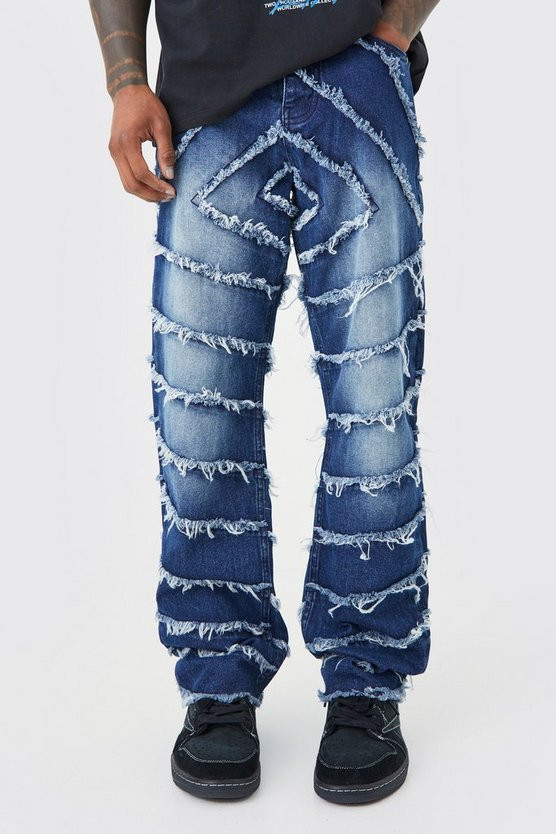 Relaxed Rigid Frayed Edge Jeans | boohooMAN (US & Canada)