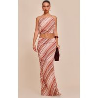 Rust Chiffon Striped Mid Rise Maxi Skirt | PrettyLittleThing US