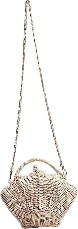 Small Crossbody Bags Handmade Shell-shaped Straw Weaving Shoulder Bag Knitted Woven Tote for Fami... | Amazon (US)