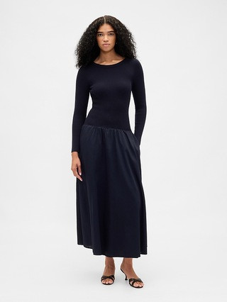 Mixed Media Drop-Waist Maxi Dress | Gap (CA)