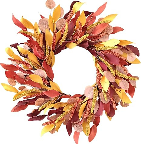 Gold Wheat Wreath 24 inch Fall Wreath for Front Door,Farmhouse Harvest Door Wreath, Fall Decorati... | Amazon (US)
