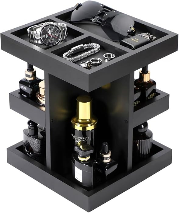 EXIN DECHEN Cologne Organizer for Men,Cologne Stand,3 Tier Wooden Perfume Shelf with Rotate,Desk ... | Amazon (US)