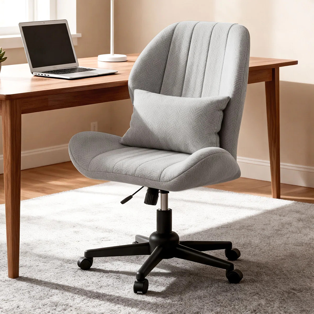 Cross Legged Office Chair With Wheels, Armless Desk Chair With Wide Seat And Tall Back, Ergonomic... | Wayfair North America