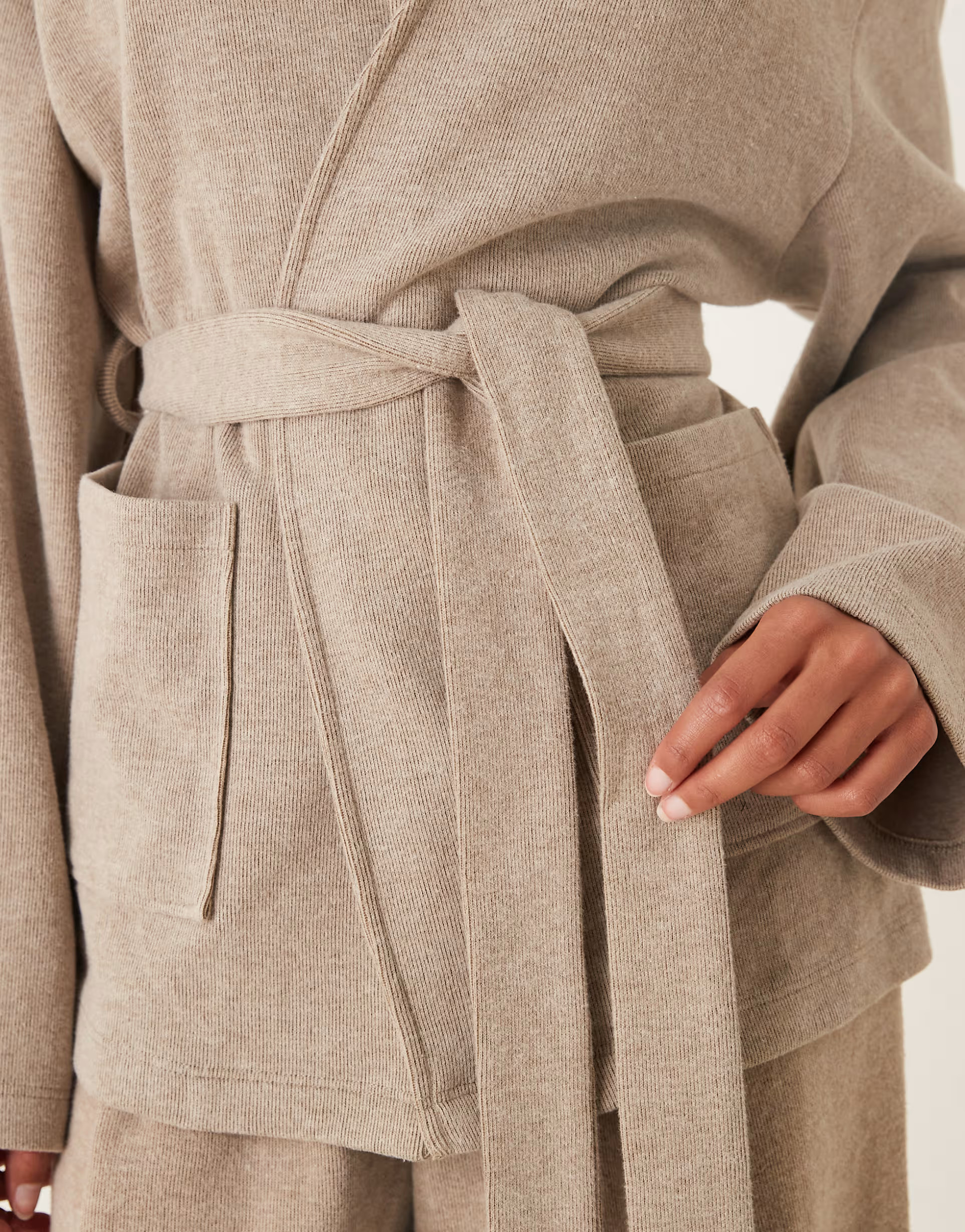 ASOS DESIGN supersoft tie waist cardigan in heathered taupe - part of a set | ASOS (Global)