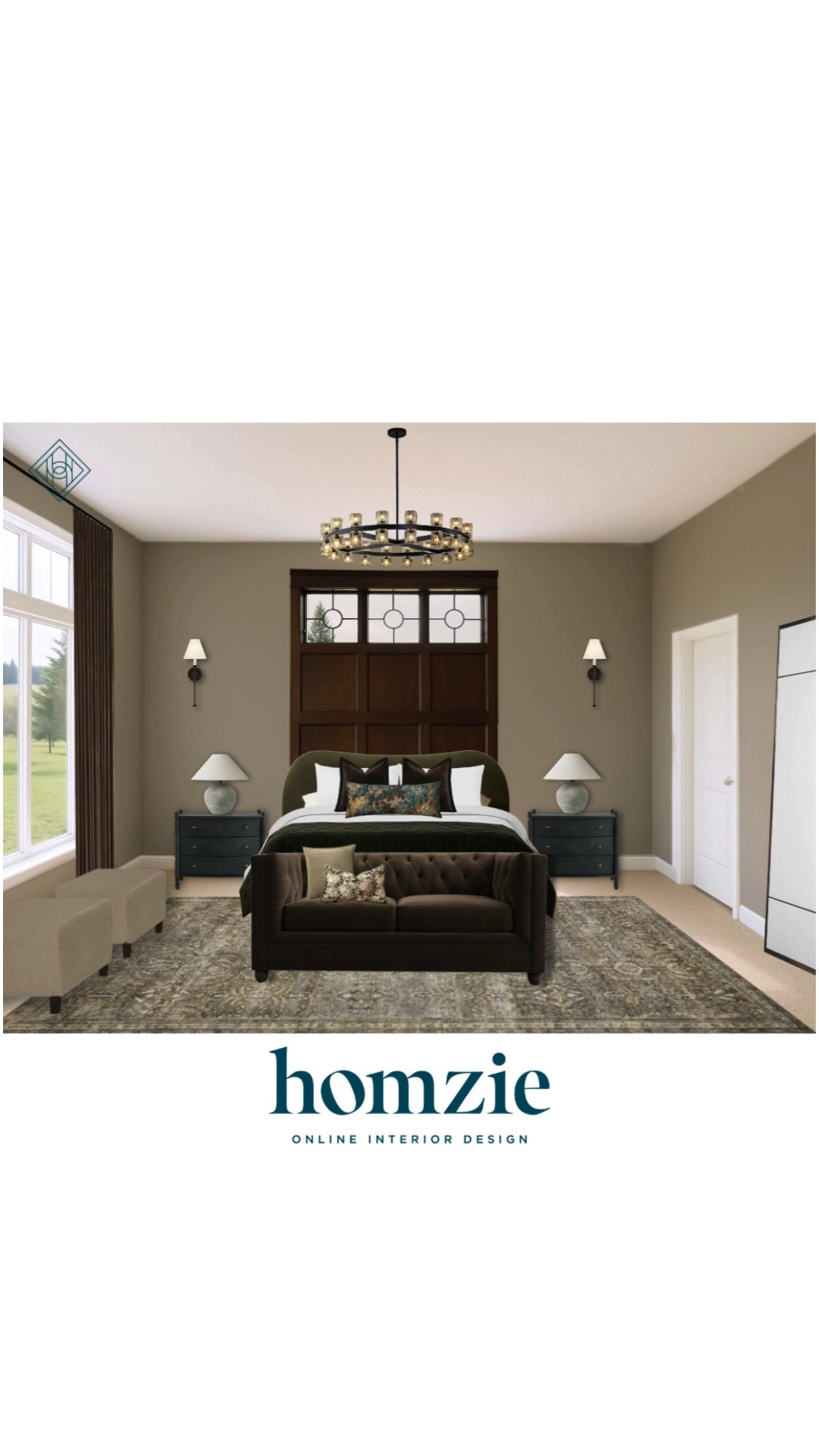 Moody bedroom design featuring curved velvet bed frame, black nightstands, lamps, sofa, ottomans, bedding, accent pillows, rug, decor, etc.

#LTKFinds #LTKFavorites #LTKHome #HomeStyleDaily 

 #LTKHome