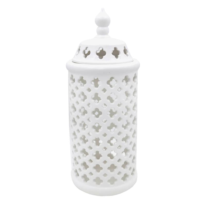 White Ceramic Cutout Cylinder, 15" | At Home