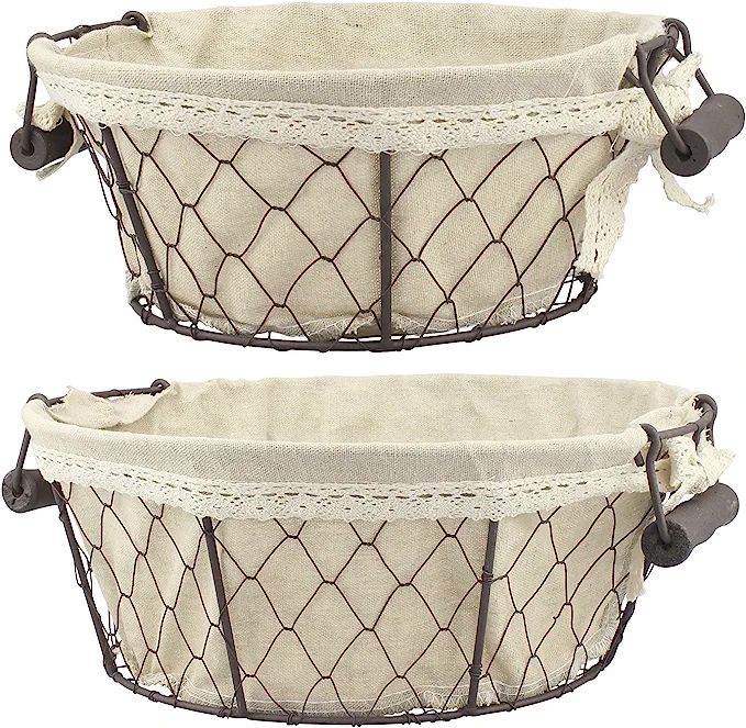 Amazon.com: Stonebriar 2pc Round Metal Serving Basket Set with Decorative Fabric Lining, Rustic S... | Amazon (US)