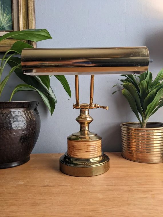 Vintage Pencil Reed Bamboo Brass Banker's Lamp - Etsy | Etsy (US)