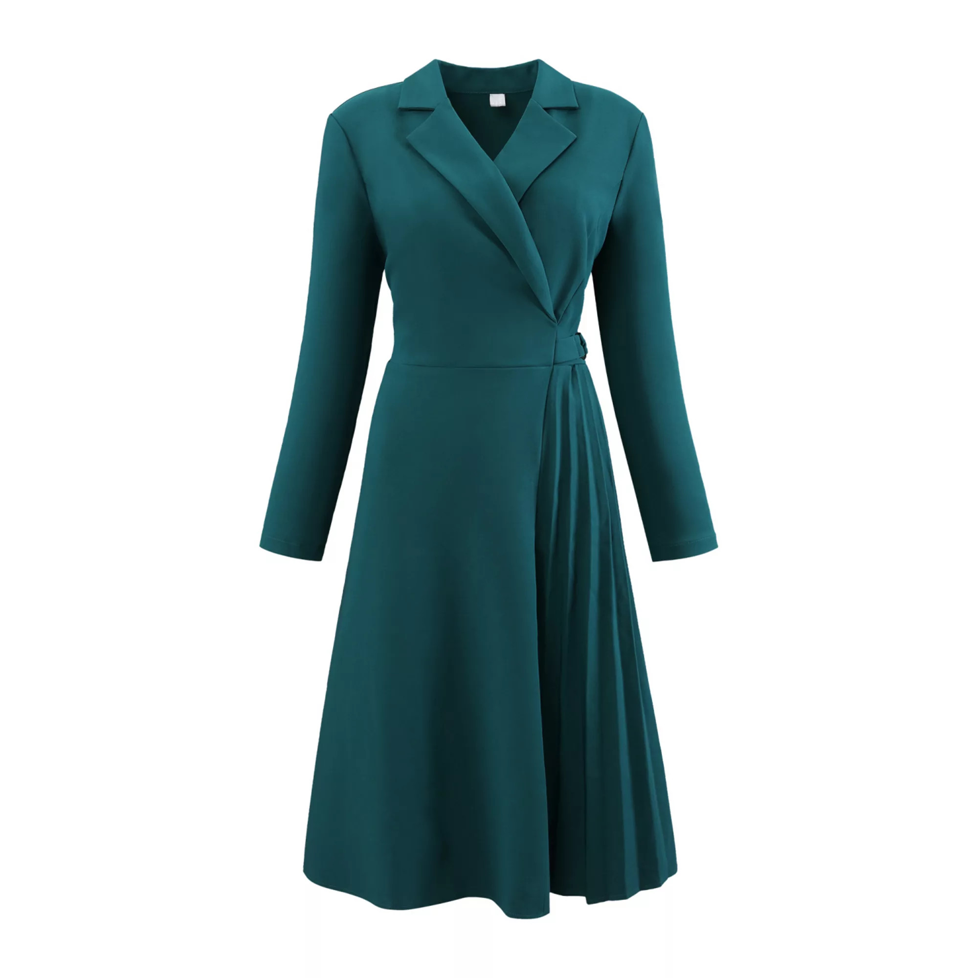 Women's Notch Lapel Wrap Neck Dress Long Sleeve A-Line Midi Pleated Dresses | Kohl's