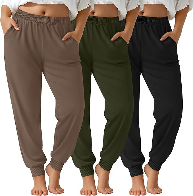 3 Pack Women's Plus Size Sweatpants Joggers Baggy Interior Drawstring Athletic Elastic Waisted Pa... | Amazon (US)