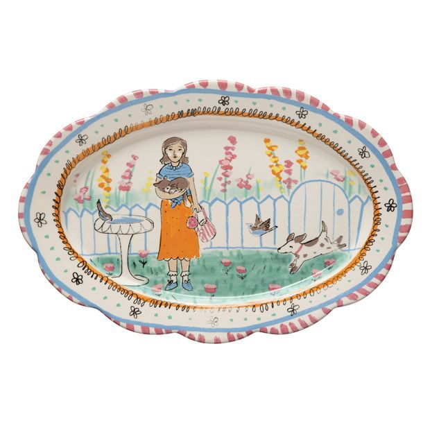 Lady in Garden Decorative Ceramic Platter | Antique Farm House