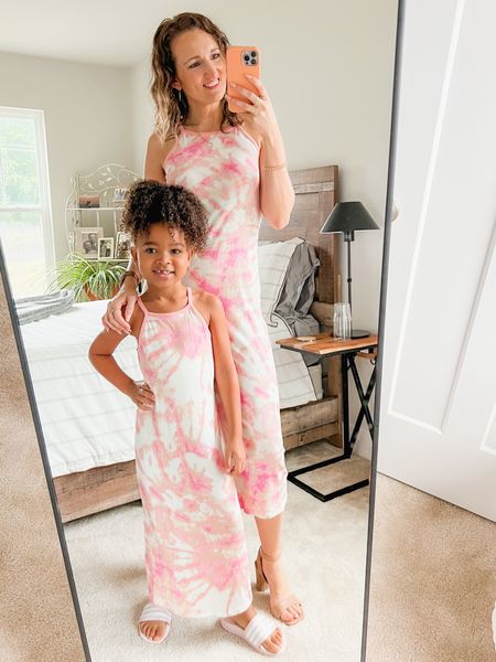 Getting another dress in before the fall fully gets here 💕 My niece loves to match me so I get an XL in girls and I normally wear a small at Target in womens. Love this tie dye print! #targetgirls #target #dresses #dress #girlsdresses #tiedye 

#LTKunder50 #LTKkids #LTKstyletip