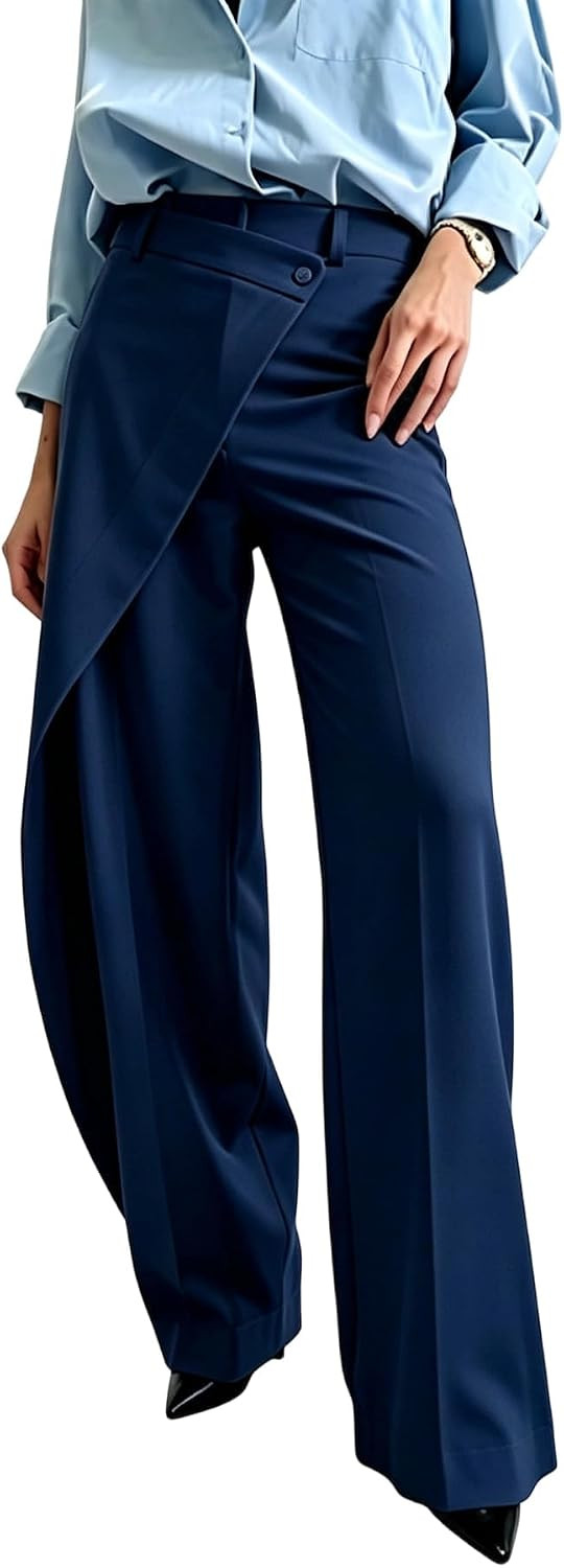LETSVDO Women's Wide Leg Dress Pants High Waisted Asymmetrical Wrap Slacks | Amazon (US)