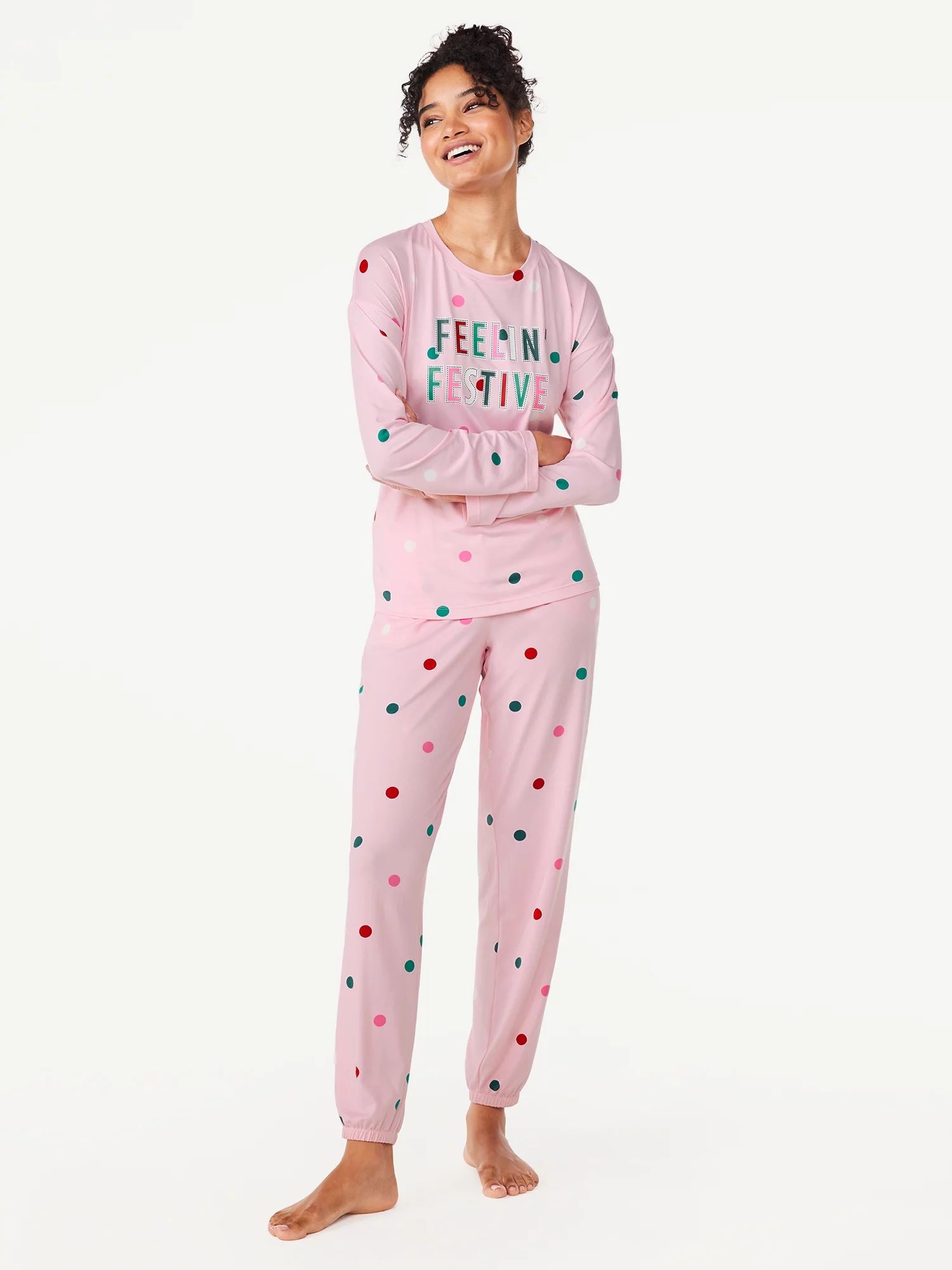 Joyspun Women’s Long Sleeve Tee and Joggers, 2-Piece Pajama Set, Sizes S-3X - Walmart.com | Walmart (US)