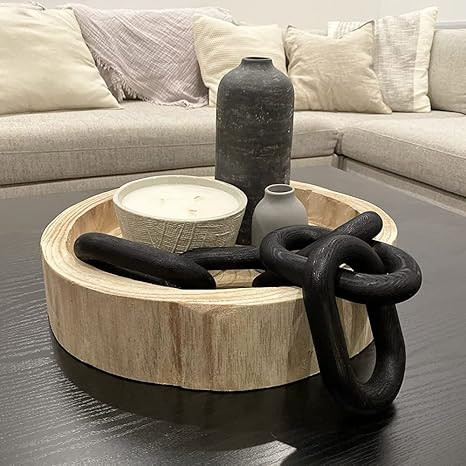 HMASYO Black Wood Chain Link Decor, 22" Hand Carved Boho Wood Knot Decorative Object, Rustic Farm... | Amazon (US)