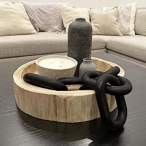HMASYO Black Wood Chain Link Decor, 22" Hand Carved Boho Wood Knot Decorative Object, Rustic Farm... | Amazon (US)