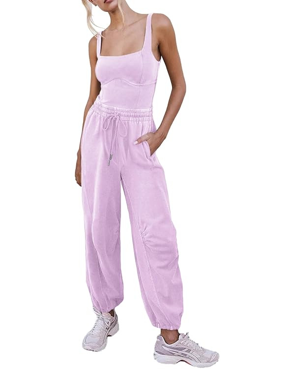 Women's Sleeveless Summer Jumpsuit Square Neck Drawstring Waist Long Romper Jumpers 2025 with Poc... | Amazon (US)