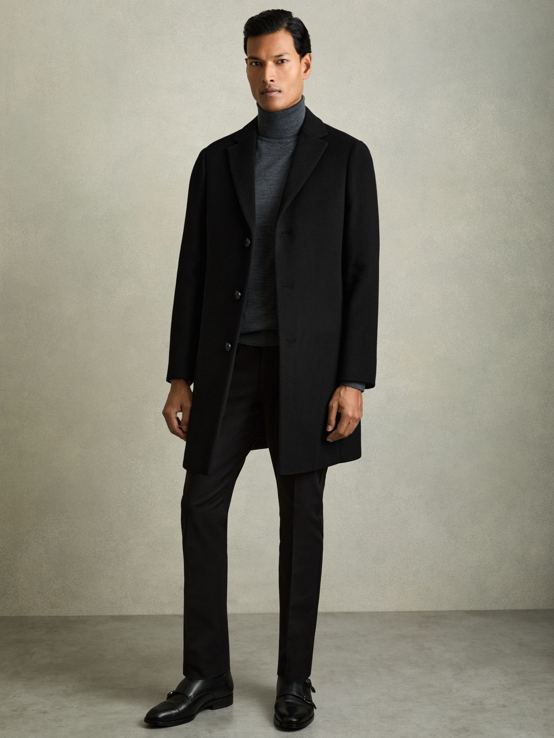 Reiss Wool Blend Single Breasted Epsom Overcoat in Black - REISS | Reiss UK