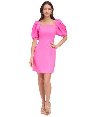 DKNY Women's Puff-Sleeve Linen-Blend Dress - Macy's | Macy's