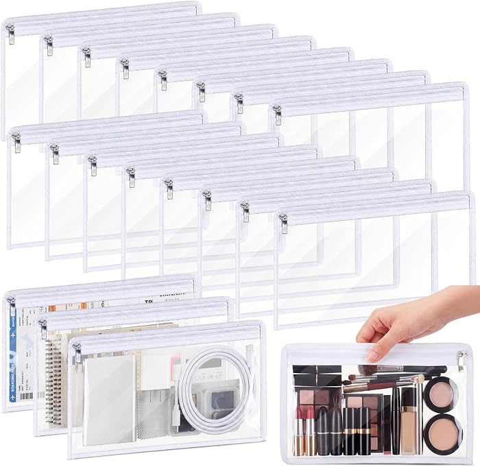 Ireer 18 Pcs Clear Zipper Pouch Waterproof Bag, White, 11.5 x 7 Inch | Amazon (US)