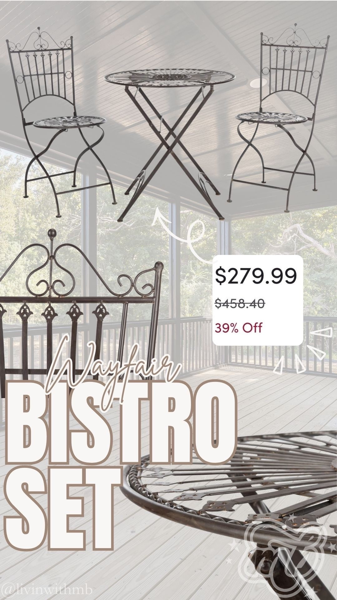 #ad shop the sweetest little bistro set from @Wayfair !!!!!! 🥹 available in 3 colors! Mine is in black rust. It includes a round folding table and two folding chairs, all crafted from powder-coated iron with a weather-resistant finish! The distressed coat brings a touch of vintage charm to the design, while the compact size makes it perfect for porches or balconies. For extra padding, add your favorite patterned seat cushions. Arrives fully assembled.

#WayfairPartner #Wayfair